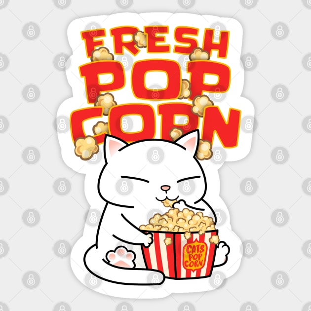 Chubby Cat Pop Corn Sticker by Takeda_Art